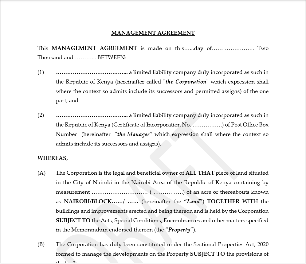 Management agreement - Sectional Titles Kenya